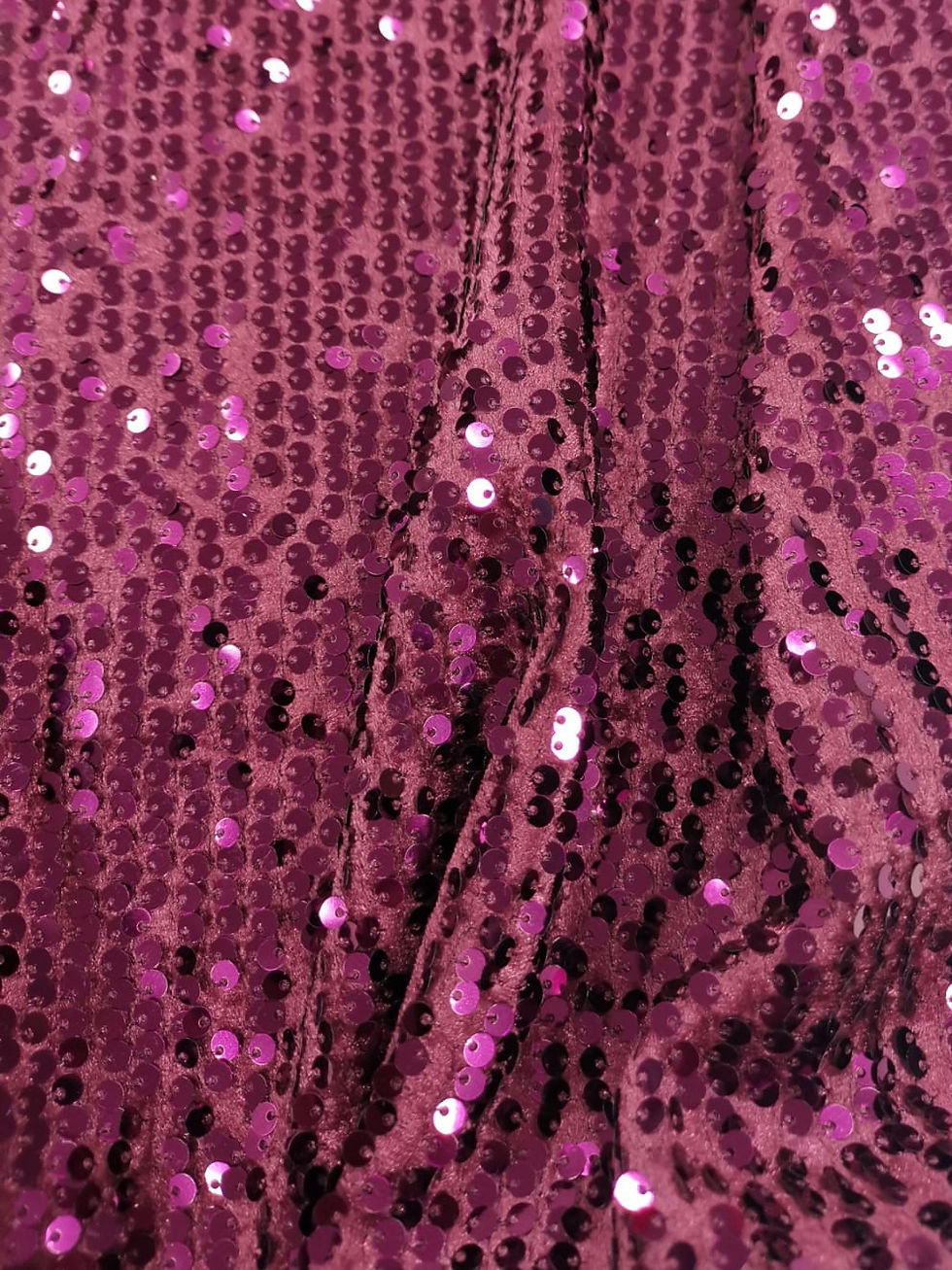Thumbnail: Sequins On Velvet  Fabric -  Mulberry Pink