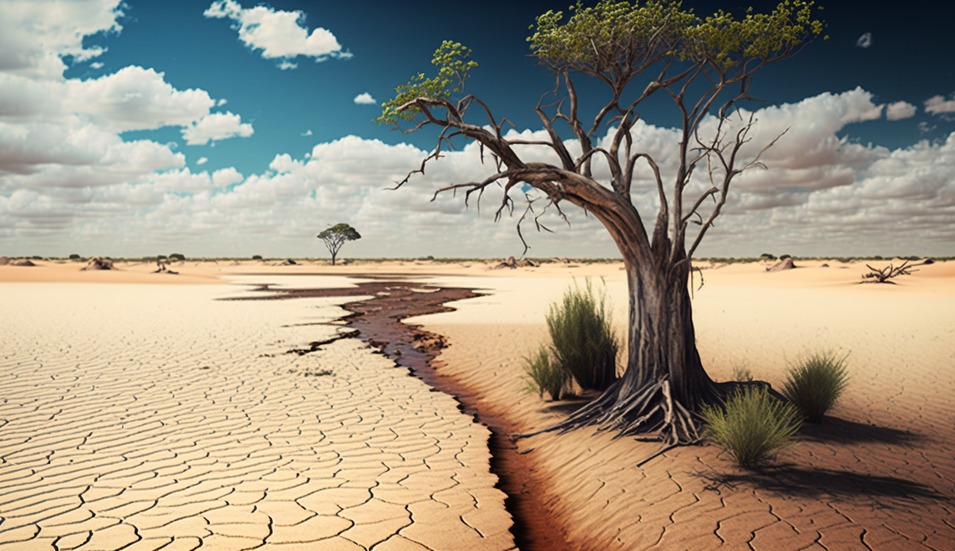 Árvore em paisagem do sertão, imagem gerada por IA