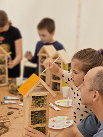 Dijete koje oslikava hotel za kukce