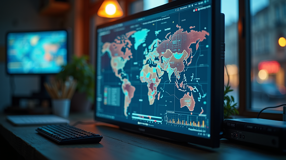 Vista frontal de una pantalla con gráficos de análisis de riesgos