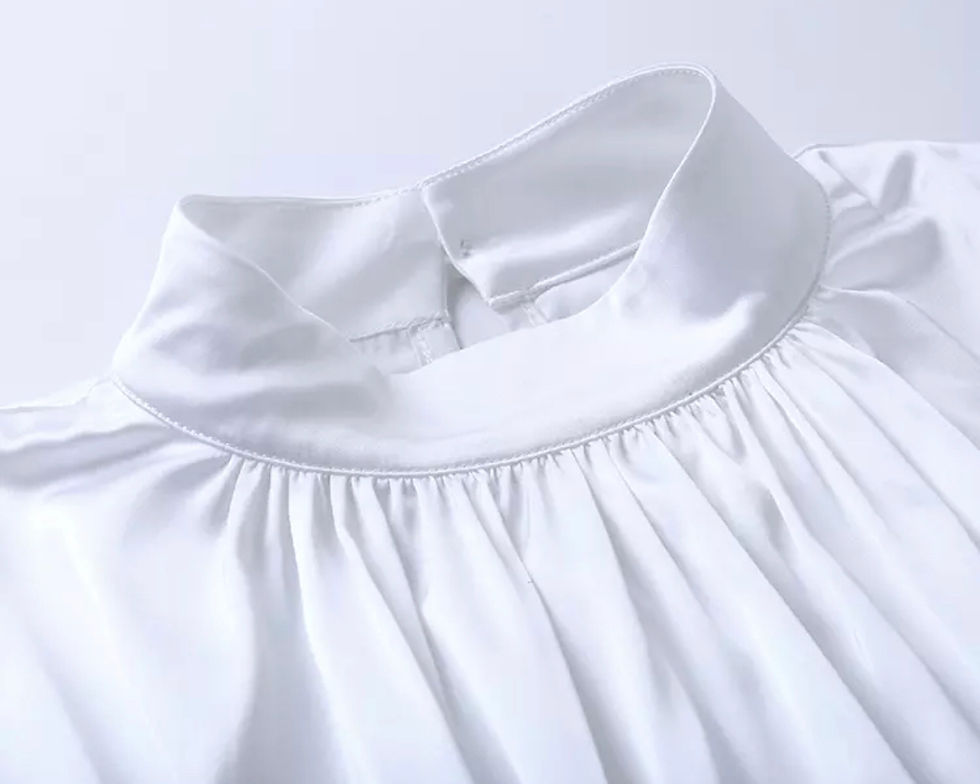 Thumbnail: Albidalove Summer Silk Lantern Sleeve Open Navel Long Waist Blouse