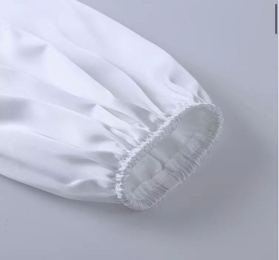 Thumbnail: Albidalove Summer Silk Lantern Sleeve Open Navel Long Waist Blouse