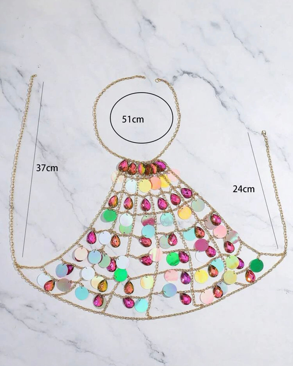 Thumbnail: Albidalove Acrylic Beaded Bra Bracelet Seascale Sequins Crop Top Belly