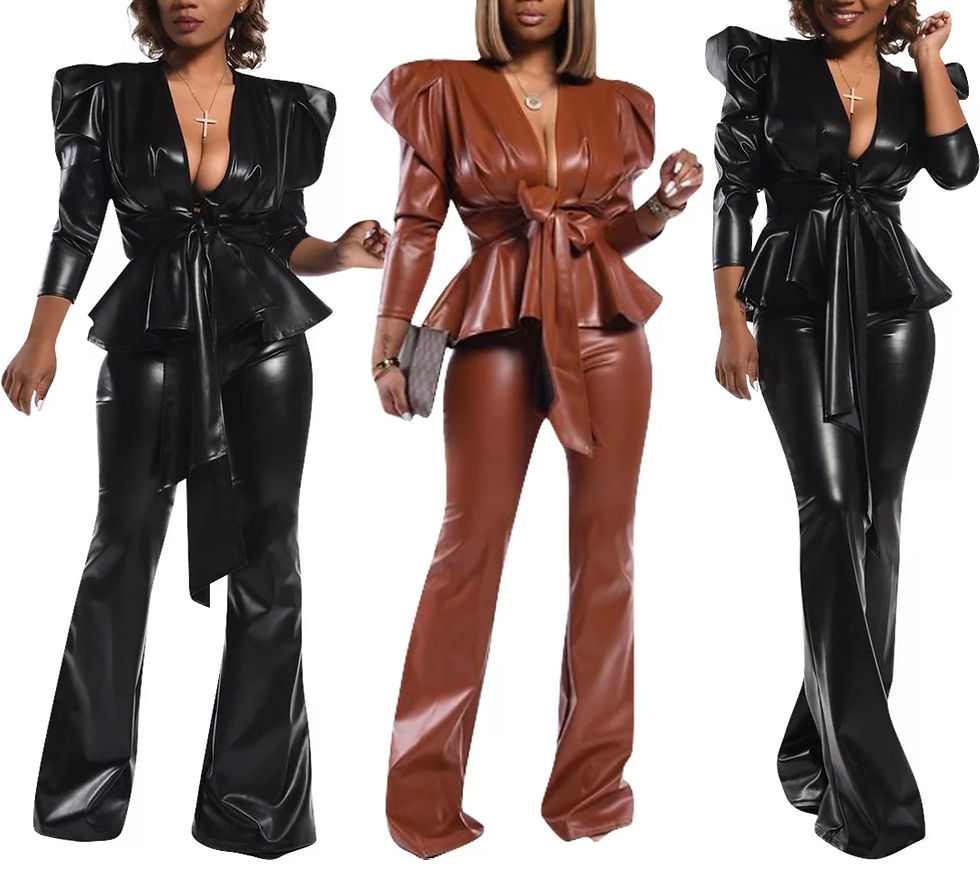 Thumbnail: Albidalove Leatherette Flare Pant Set brown