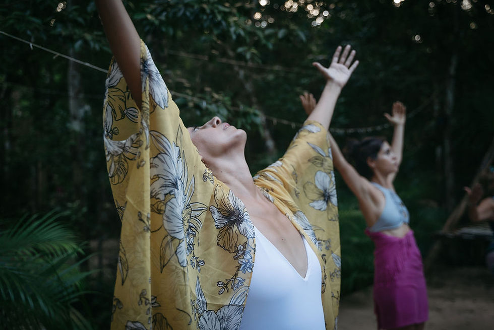Embracing tranquility during a rejuvenating session at Lunita Jungle Retreat Center, Playa del Carmen, Mexico.