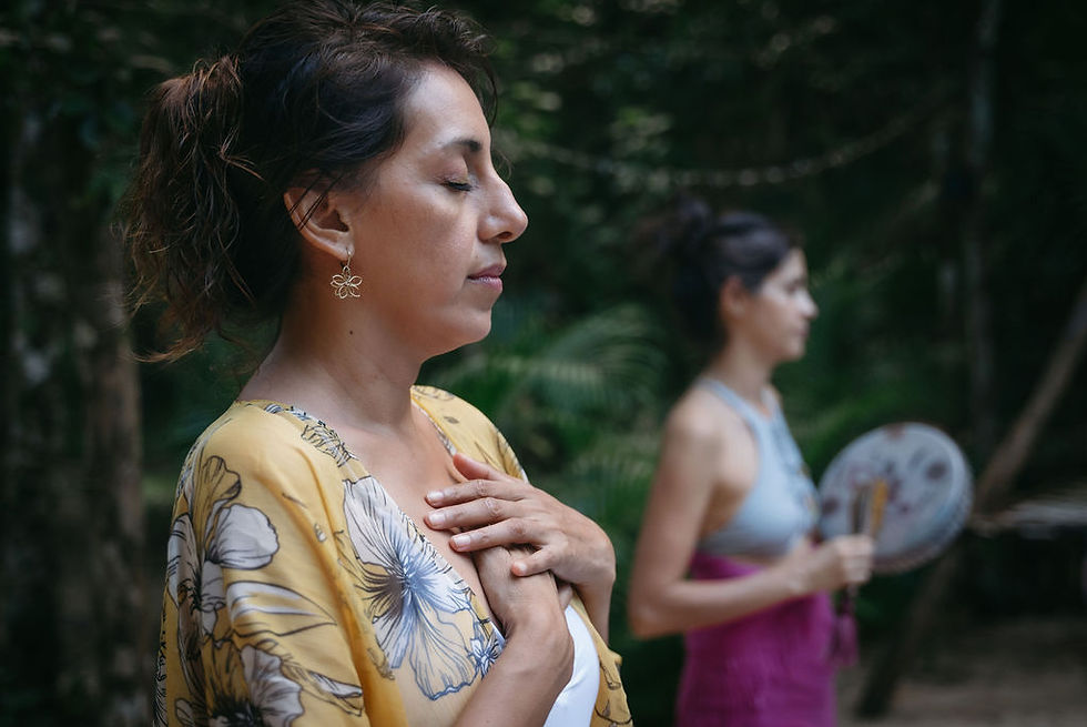 Serenity and healing at Lunita Jungle Retreat Center, Mexico, where a private sound healing session fosters peace and introspection amidst nature.