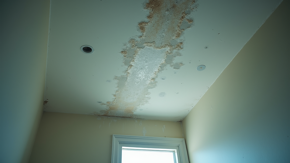 High angle view of water damage on ceiling caused by leak