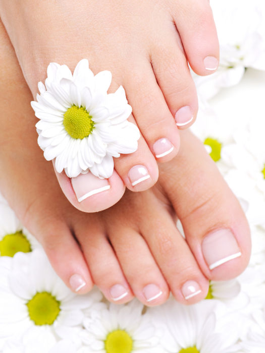 French manicure pedicure with white daisies