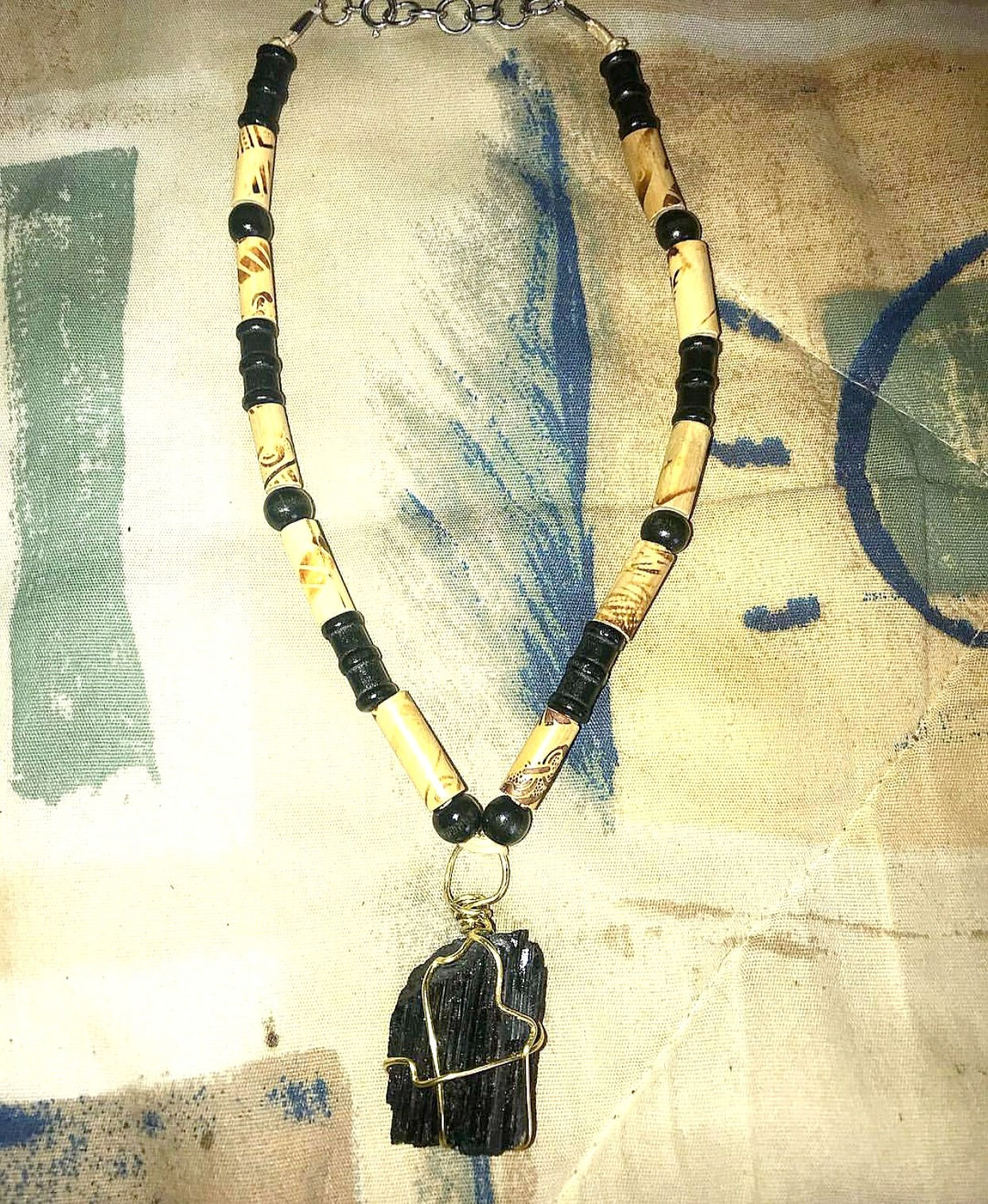 Barrel In Bamboo Womens Wooden Choker with Black Tourmaline Crystal