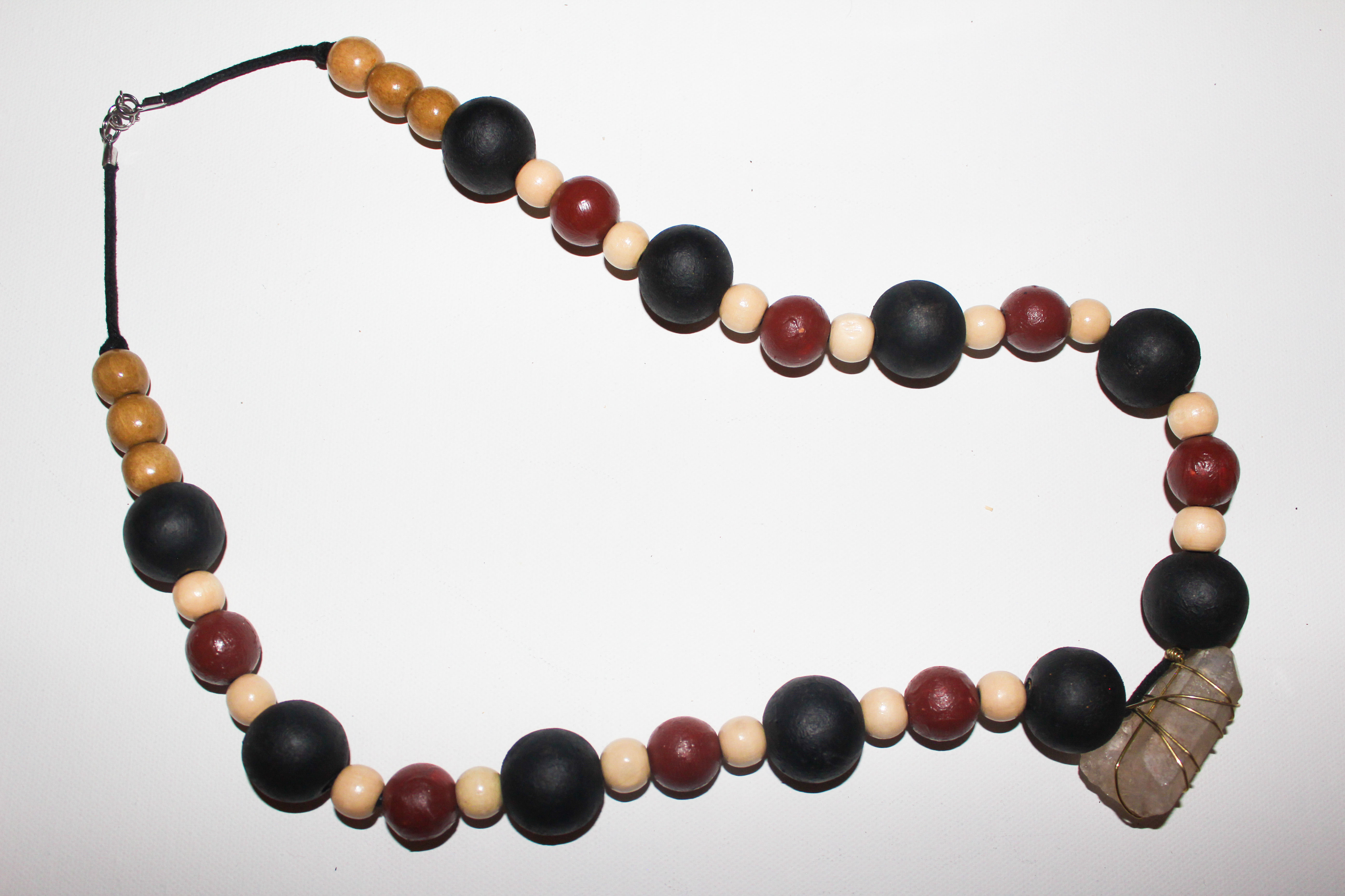 CleoClear Mens Wooden Neck Piece with Clear Quartz Crystal