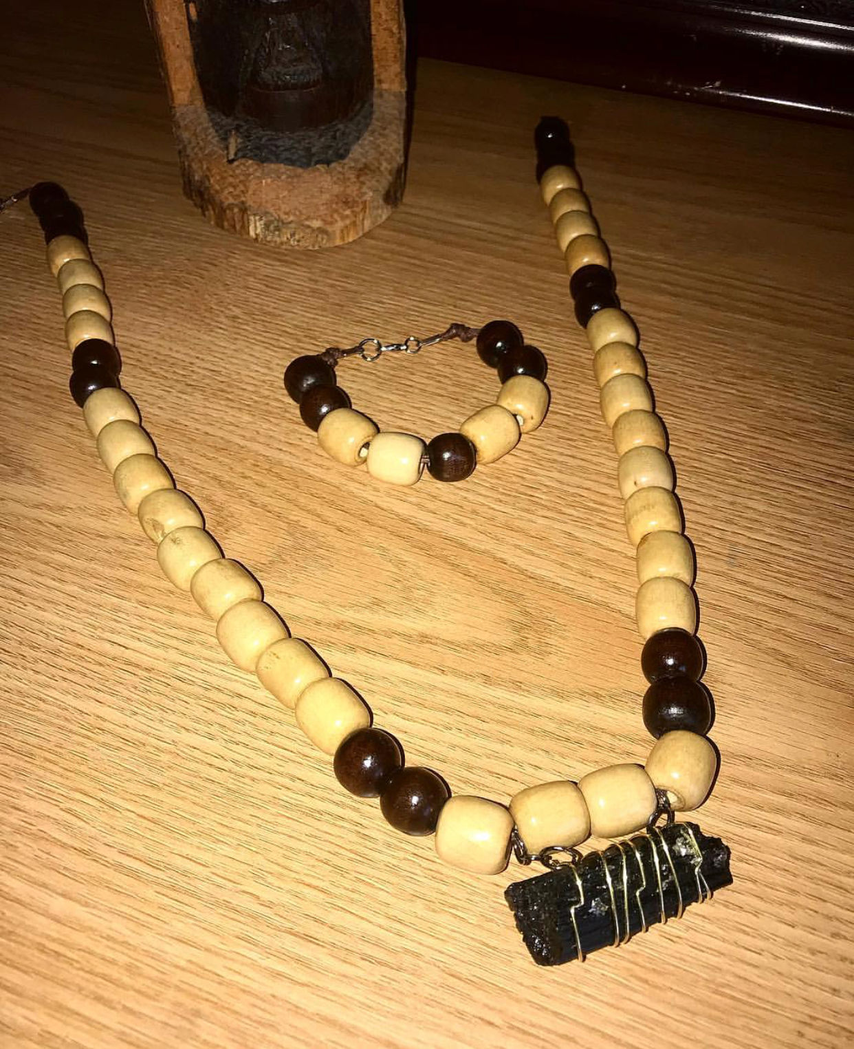 Rafiki Vibez Mens Wooden Set with Black Tormaline Stone