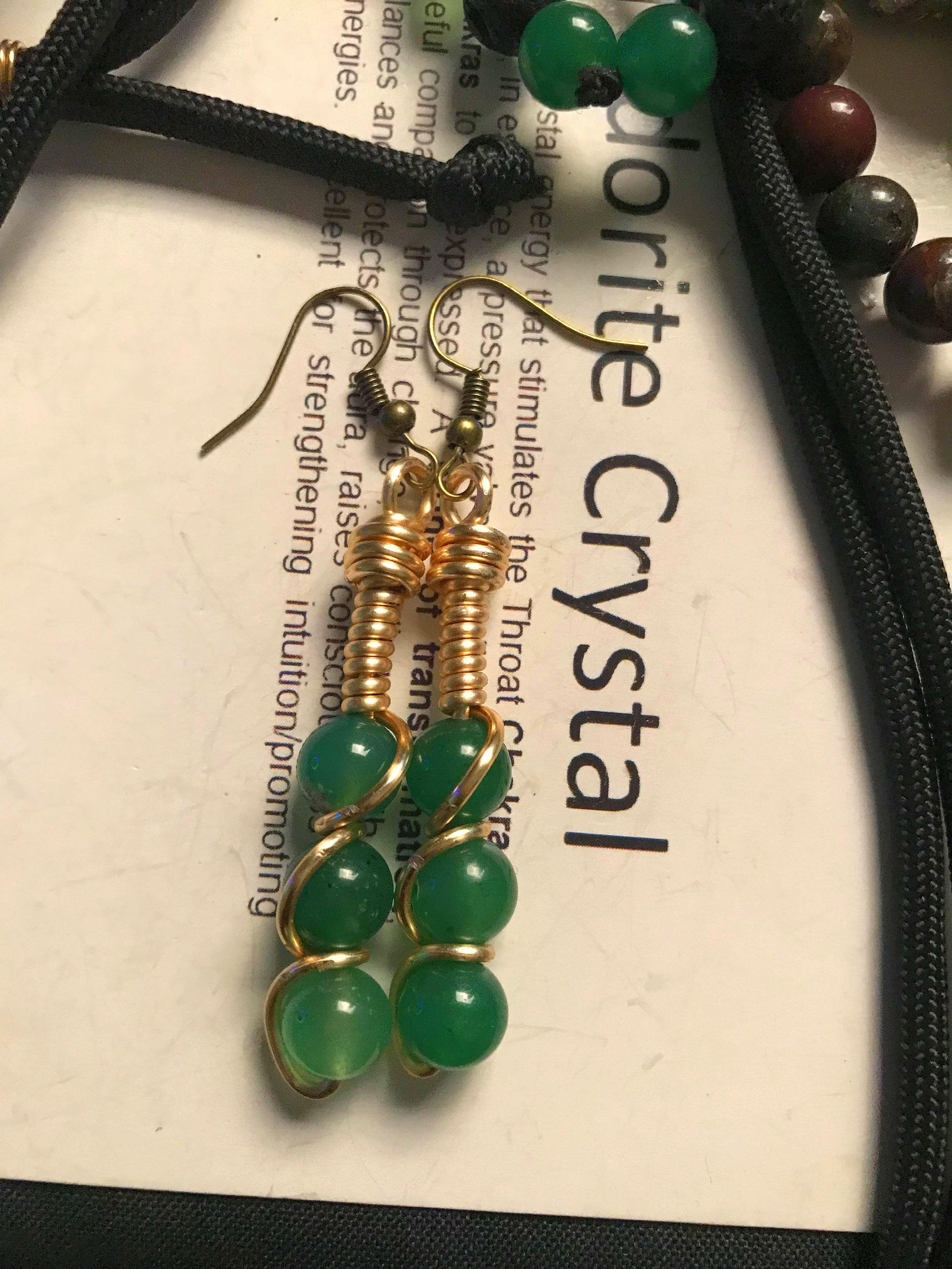 Green Aventurine Copper Wired Crystal Earrings 