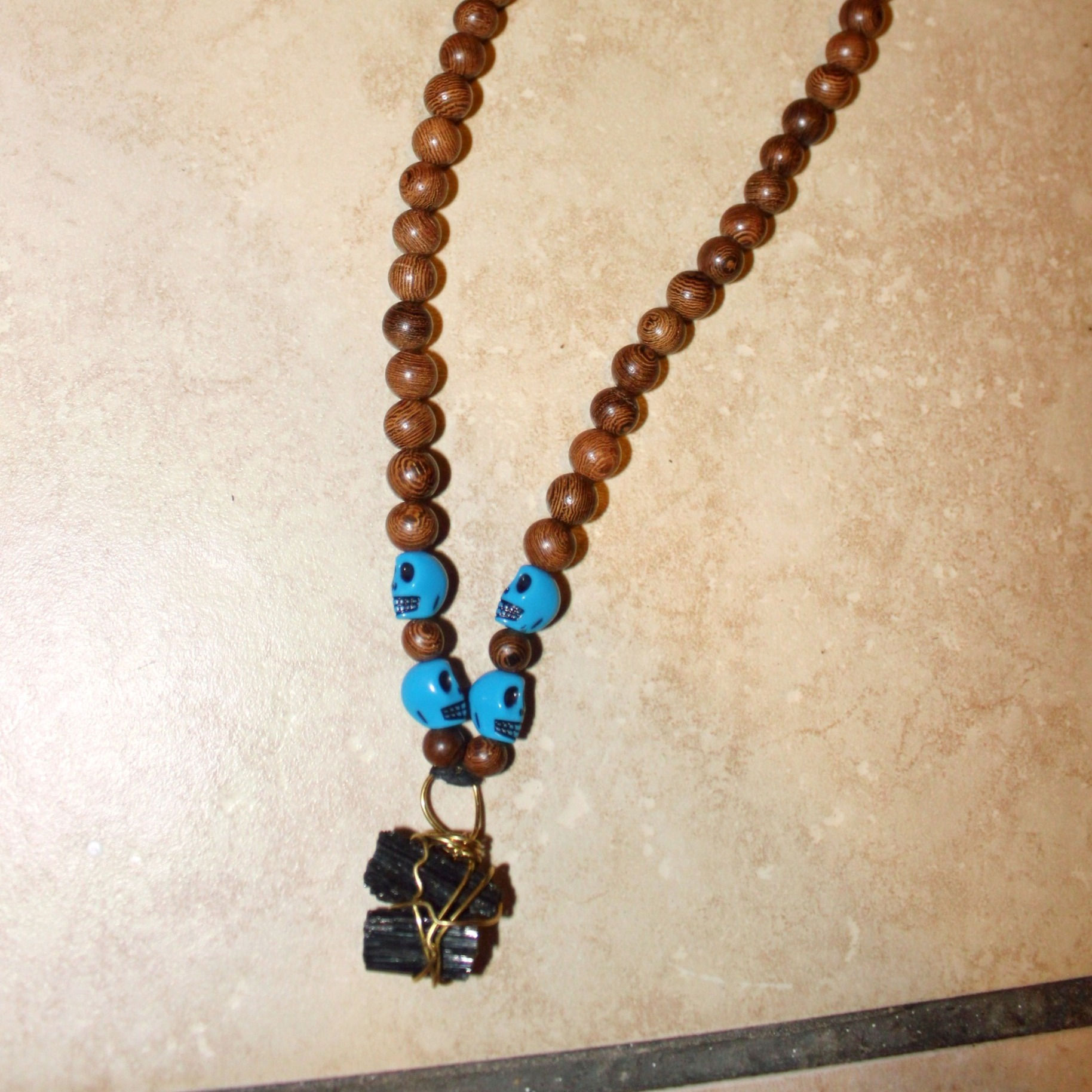 Battle Shock Mens Wooden Neck Piece with Black Tourmaline Stone