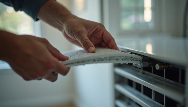 Close-up view of a clean HVAC air filter being installed