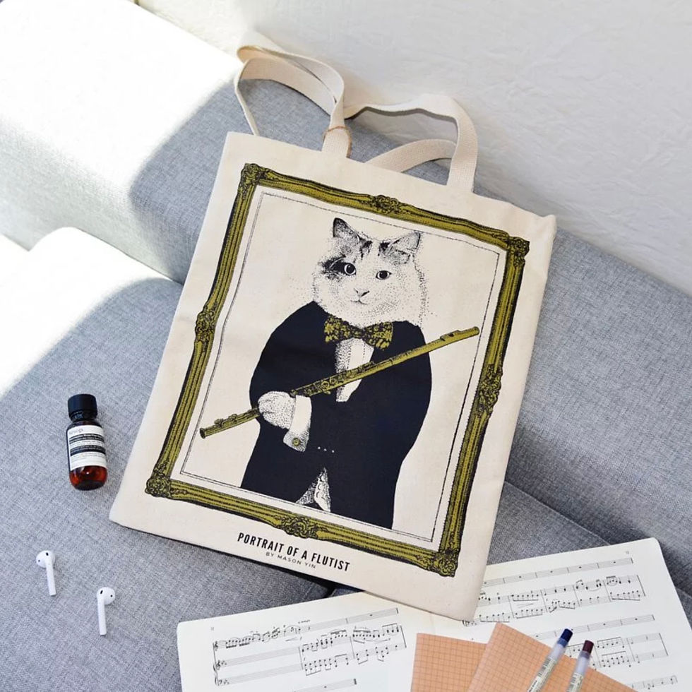 Thumbnail: Classicats Flute Theme Canvas Bag 100 % Cotton