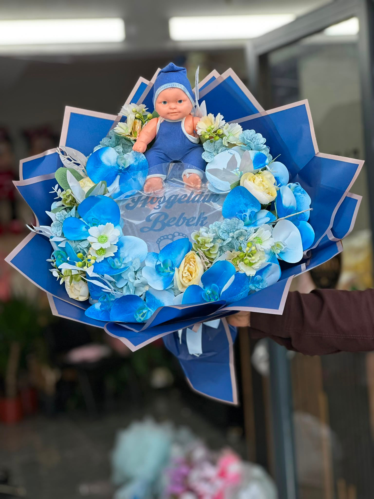 Yeni Doğan Erkek Çocuğu Buketi Aynalı 