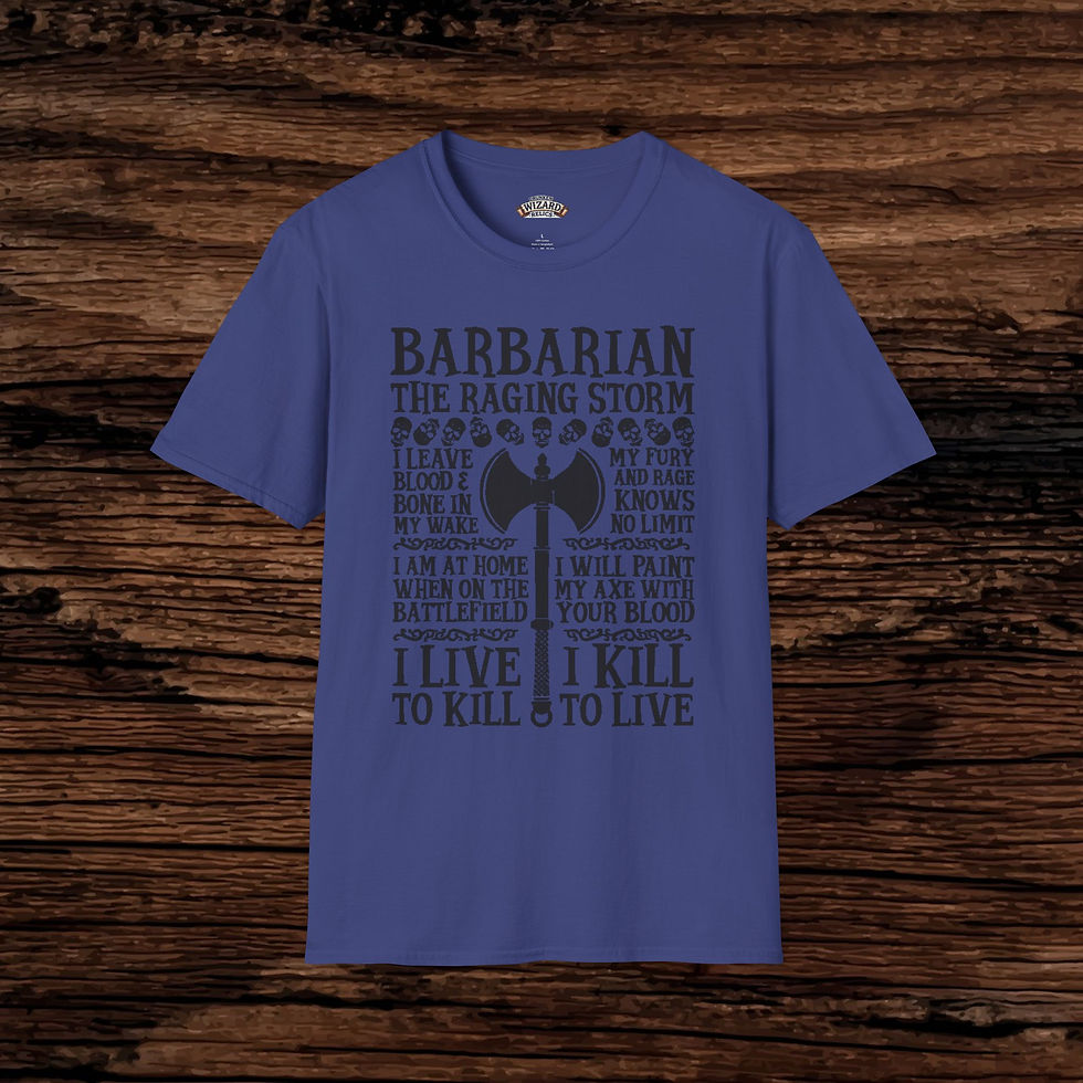 Thumbnail: Barbarian Themed Unisex Softstyle T-Shirt - 'I Live to Kill, To Kill to Live'