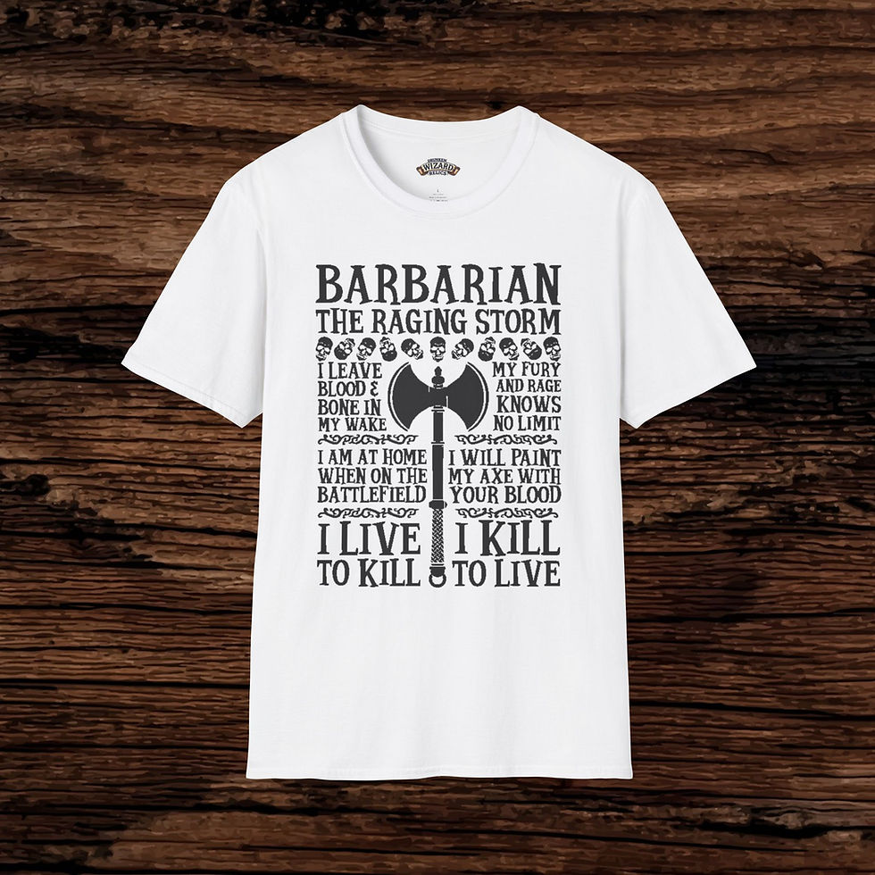 Thumbnail: Barbarian Themed Unisex Softstyle T-Shirt - 'I Live to Kill, To Kill to Live'