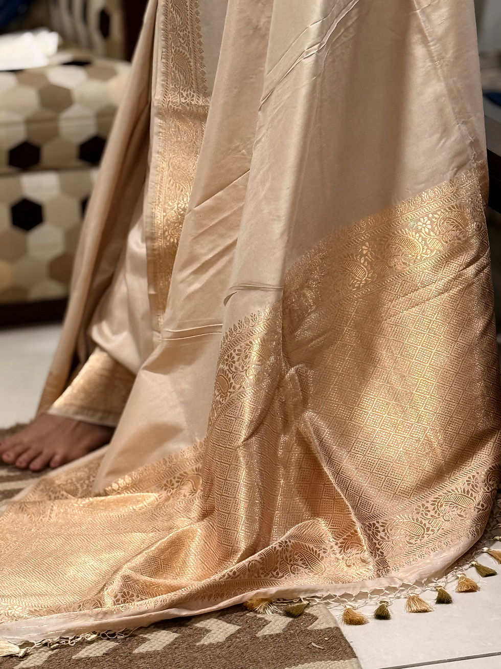 Thumbnail: Banarasi Kataan silk cream and gold saree
