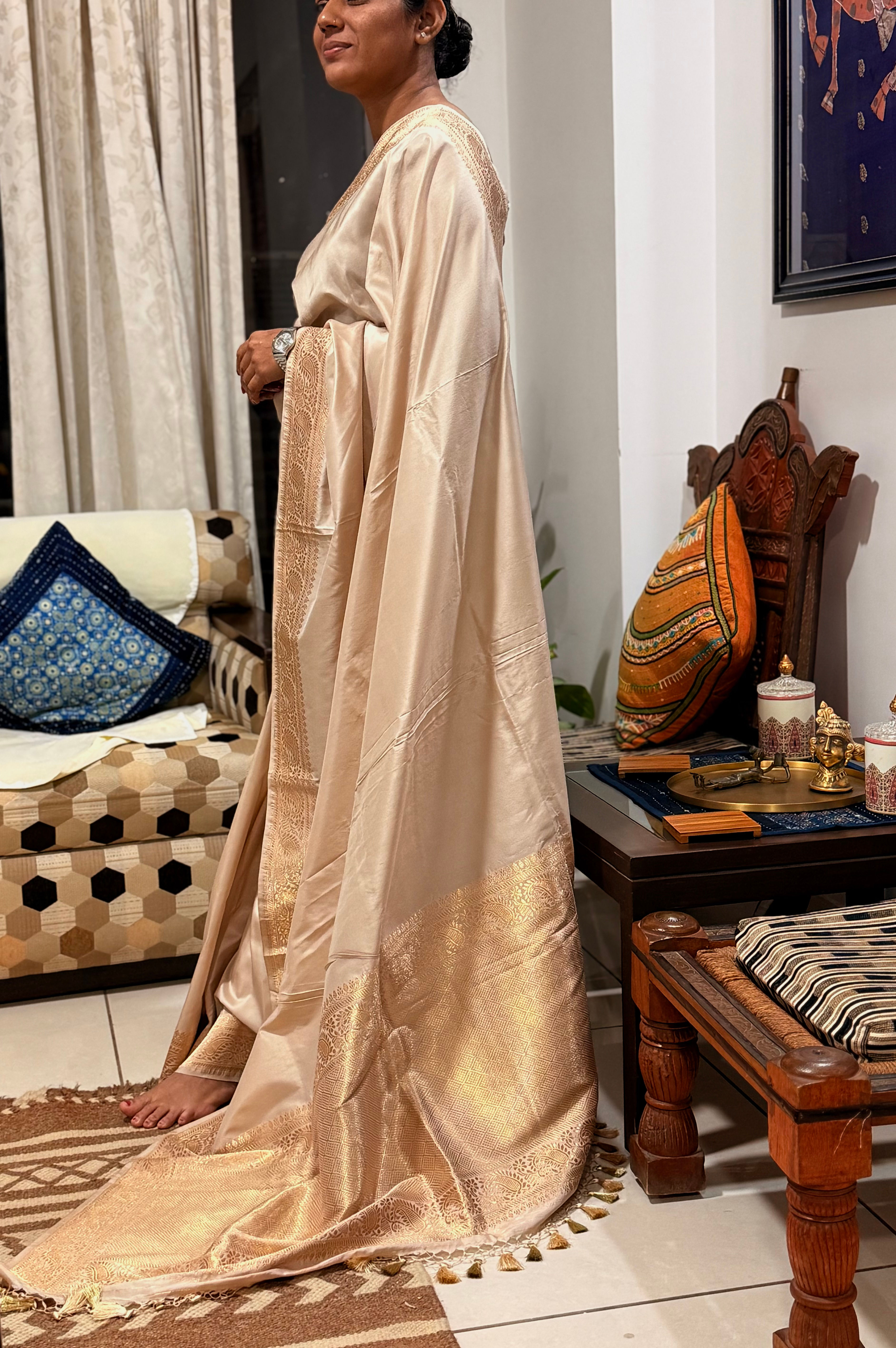 Banarasi Kataan silk cream and gold saree