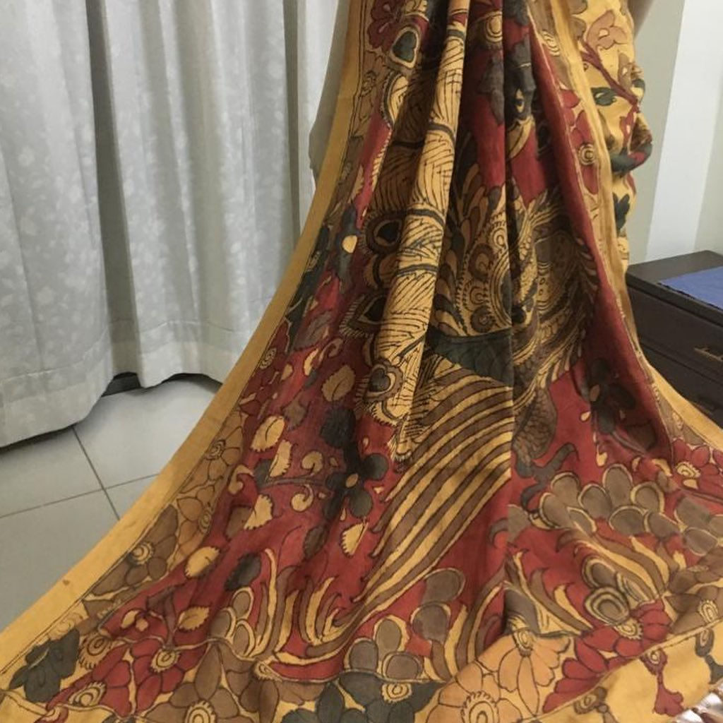 Pen Kalamkari Handpianted pure ERI silk saree