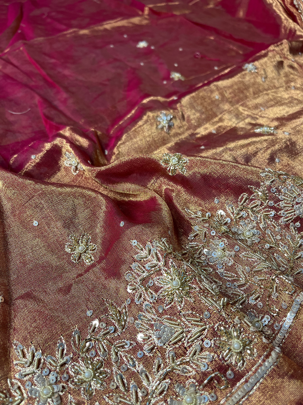 Pink and gold zardosi handloom tissue chanderi blouse