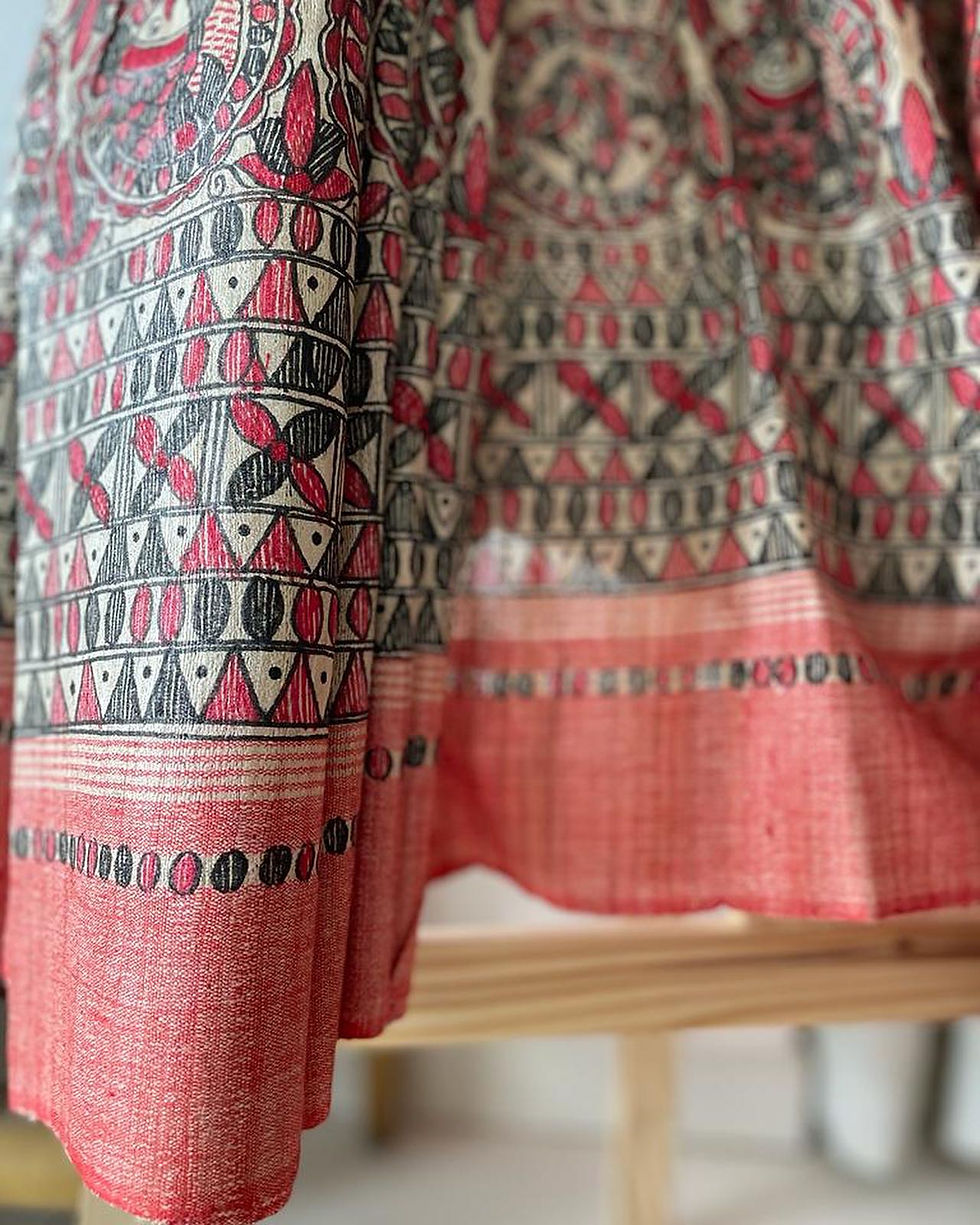 Thumbnail: Madhubani handpainted handloom Tussar silk saree
