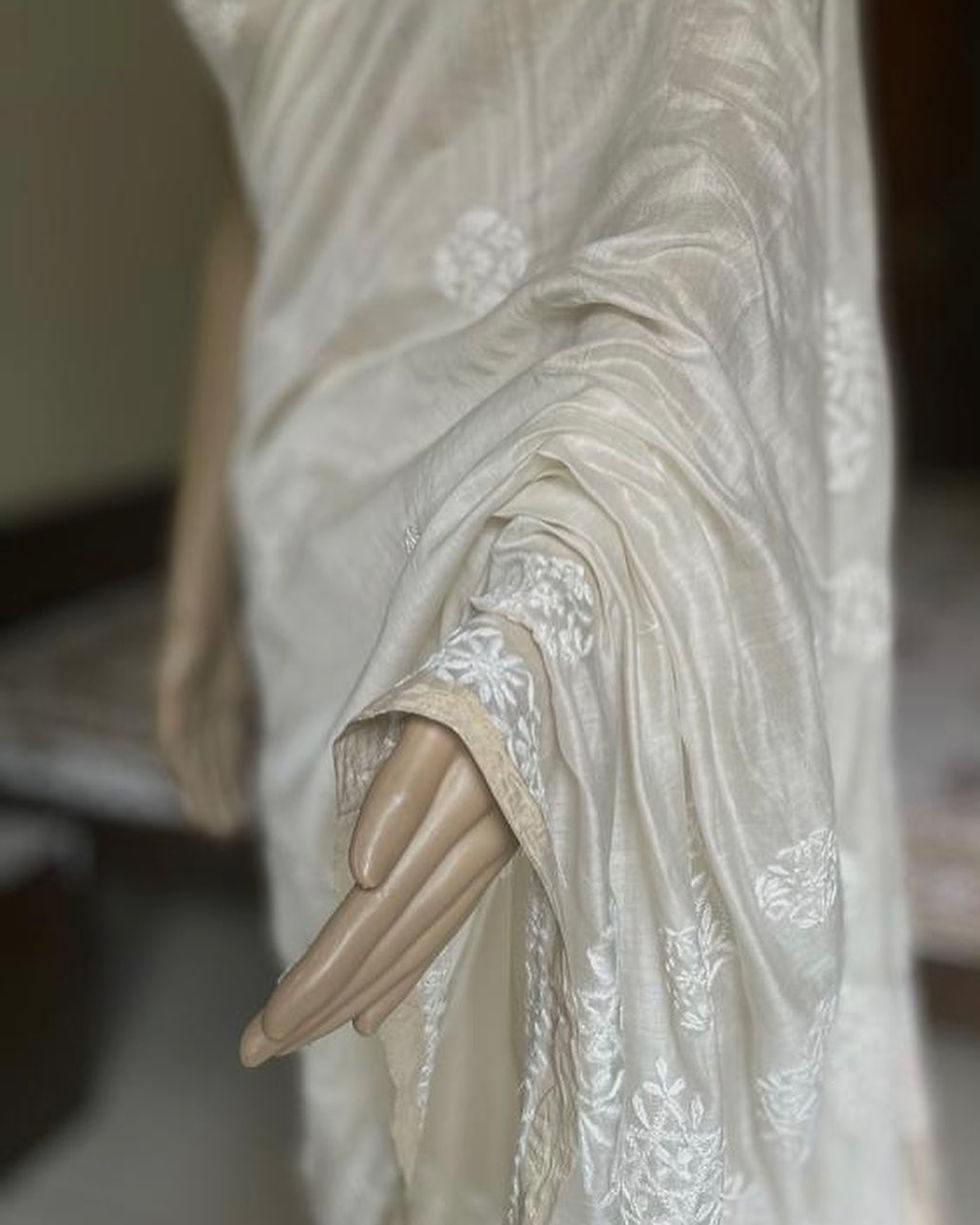 Thumbnail: Chikankari hand embroidered handloom Chanderi saree