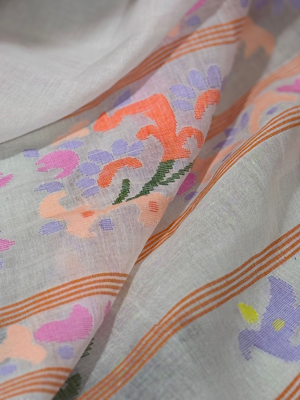 Thumbnail: Moirang phee cotton saree Manipur white and orange 