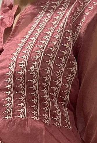 Chikankari and mukaish Organza silk hand embroidered Kurti