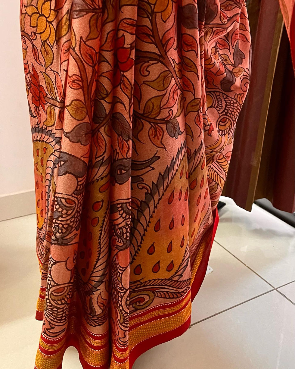 Thumbnail: Kalamakri hand painted ilkal cotton saree