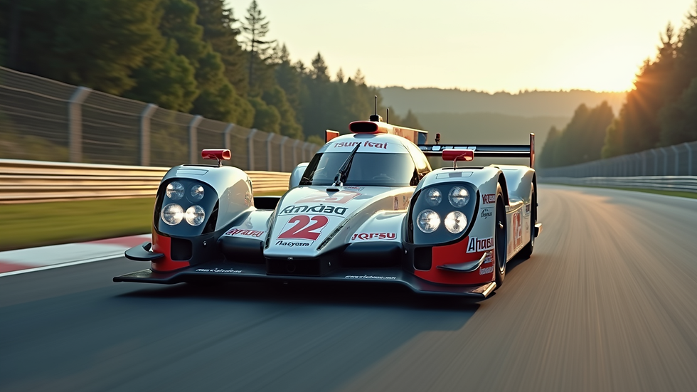 Eye-level view of a Monnig Motorsports racing car on the track