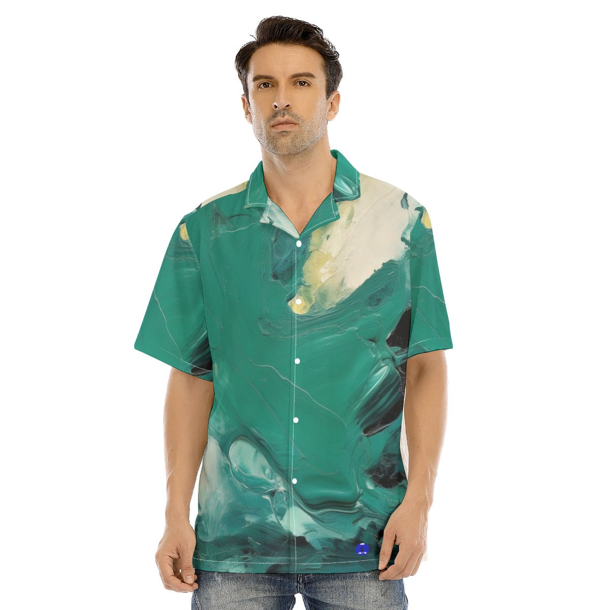 Surf Wave art Print Men's Hawaiian Shirt With Button Closure. (SPI)