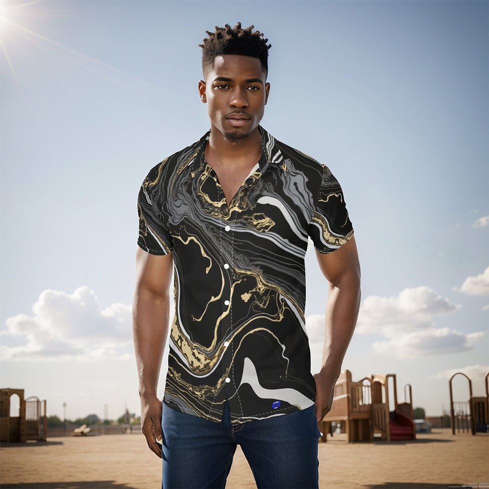 Black n gold Marble Print Men's Shirt. (SPI)