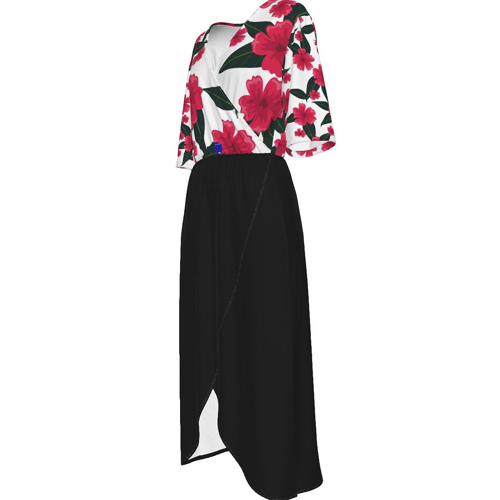 Thumbnail: Floral Hib Print Women's Short Sleeve V-neck Dress. (SPI)