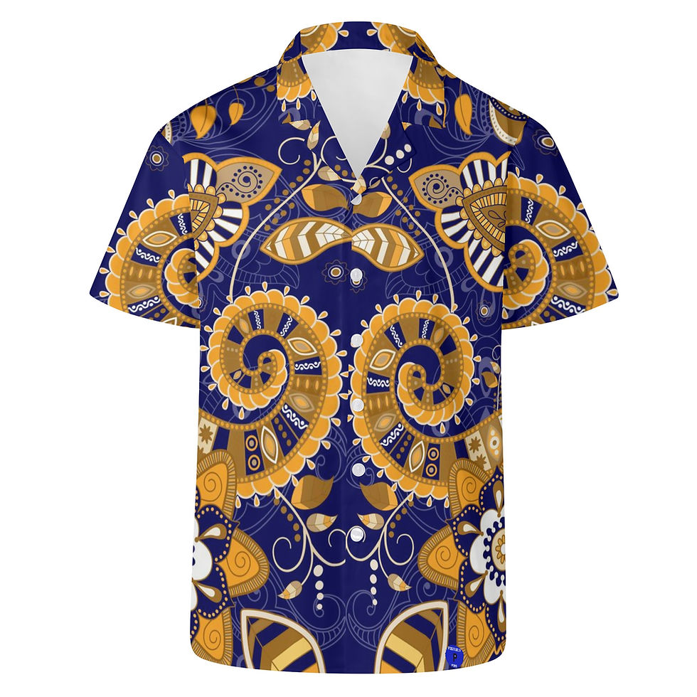 Thumbnail: Orange Aztec design Men's Hawaiian Casual Shirt.