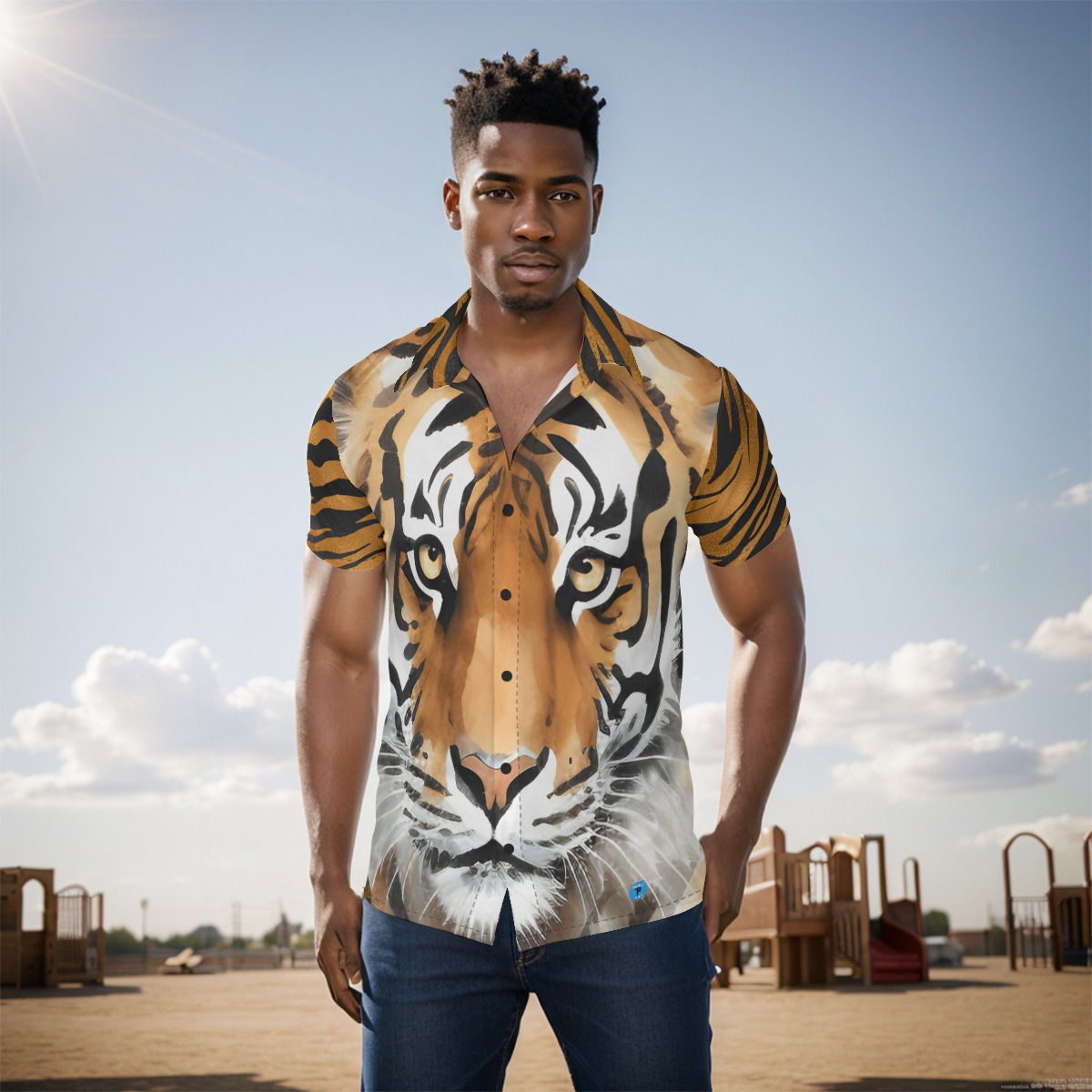 Eyes of the Tiger face Print Men's Shirt. (SPI)