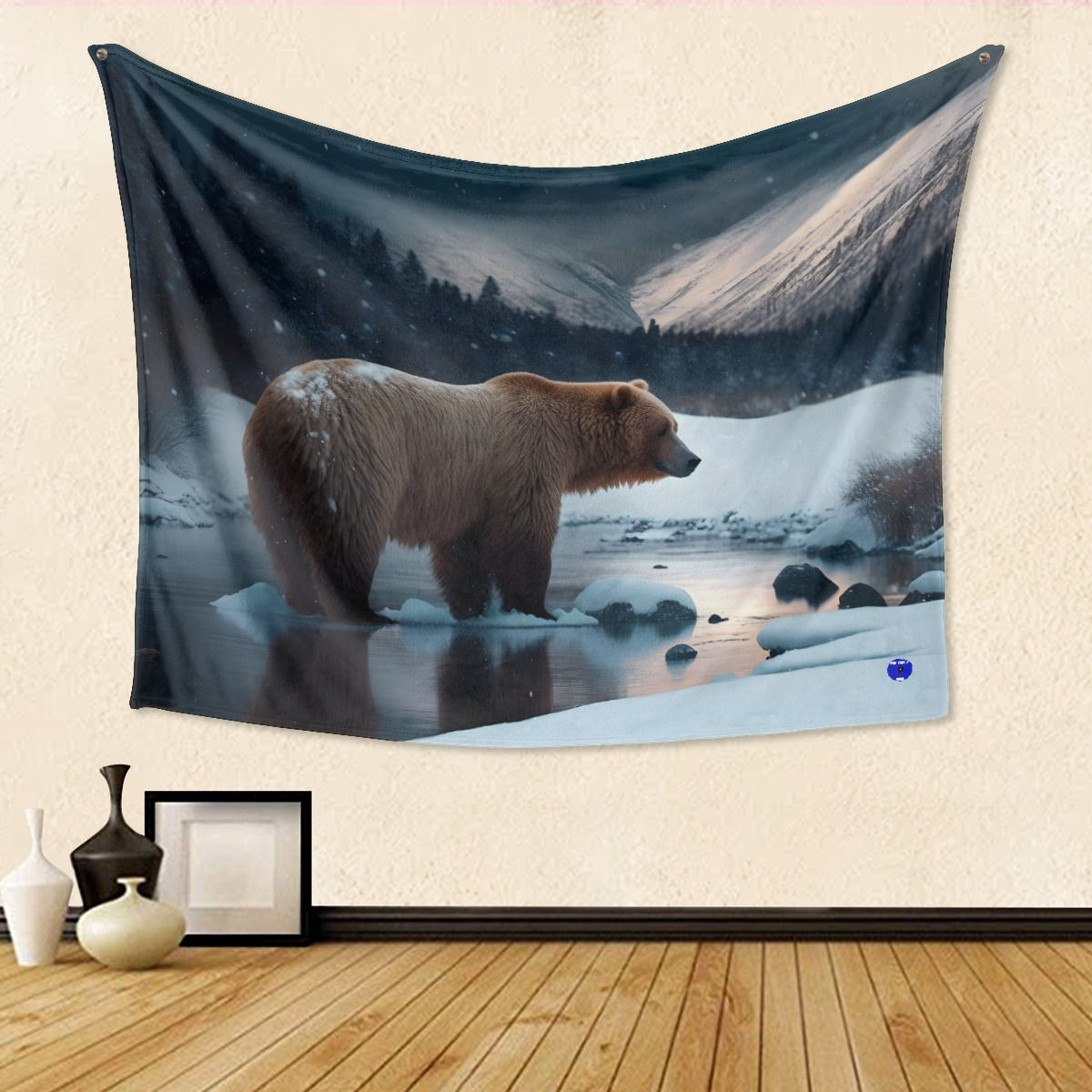 Bear in snow Single-Side Print Tapestry. (SPI)