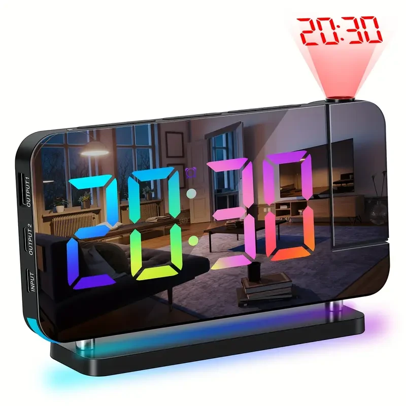 Wake Up! Digital Alarm Clock, Large Mirror Surface, USB Powered, Rectangular