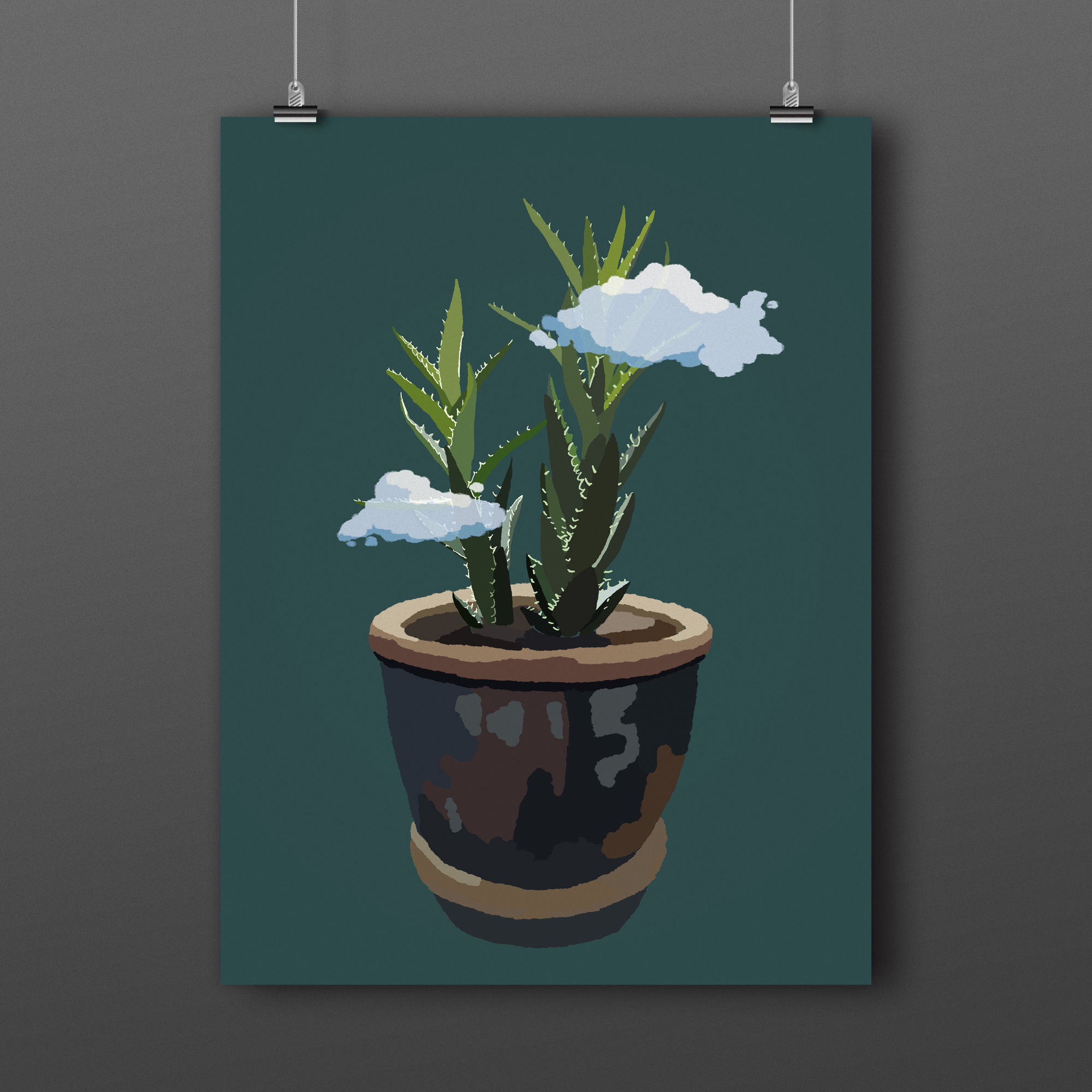 Plant with Clouds - Art Print