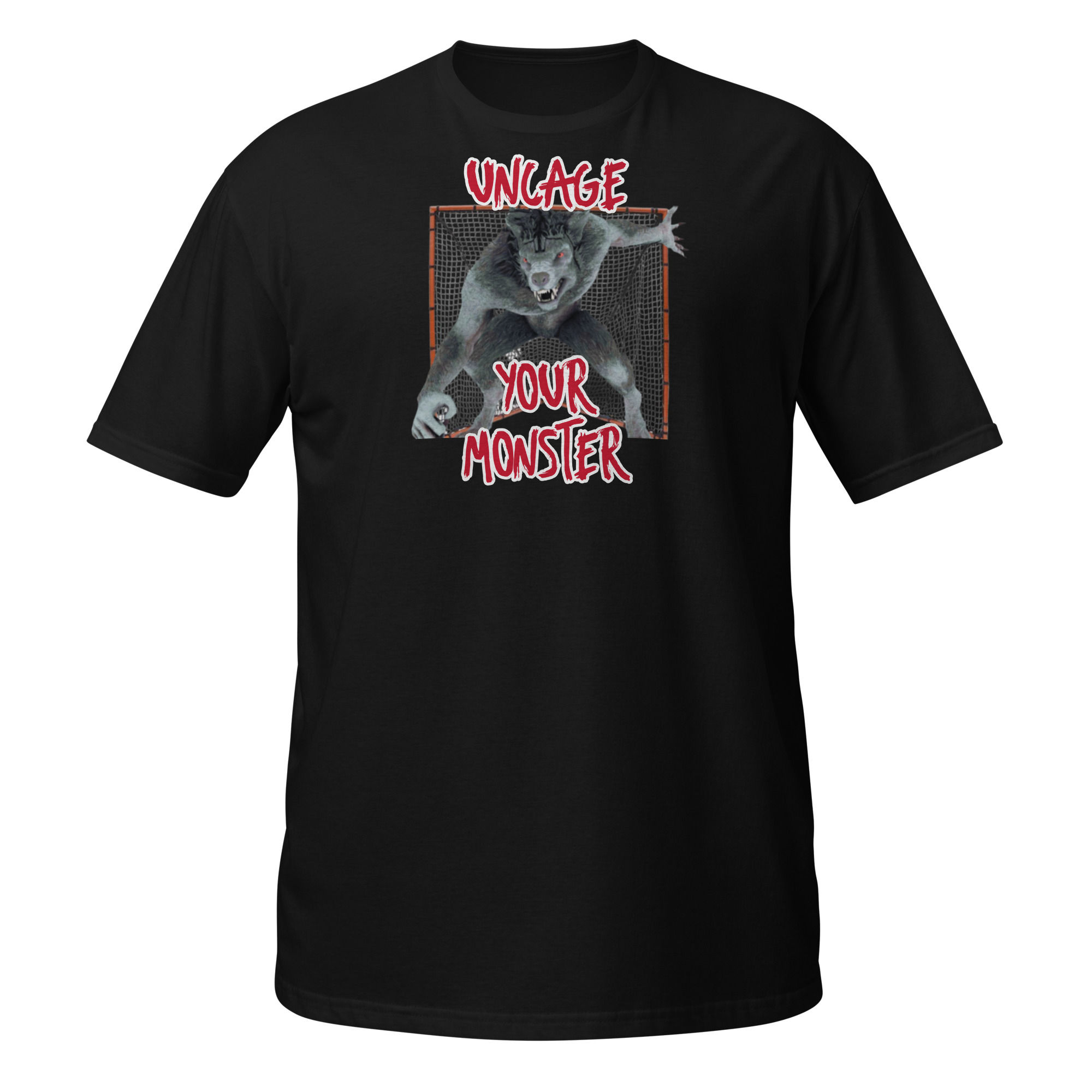 Men/Women Black Lacrosse Uncage Your Monster Werewolf in Net T-shirt