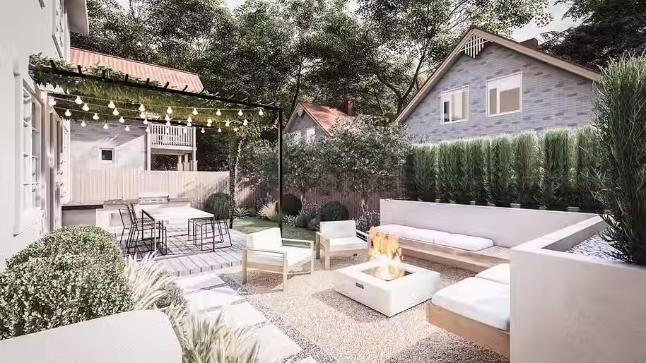 Austin homeowner showing off backyard transformation by local landscaping pros