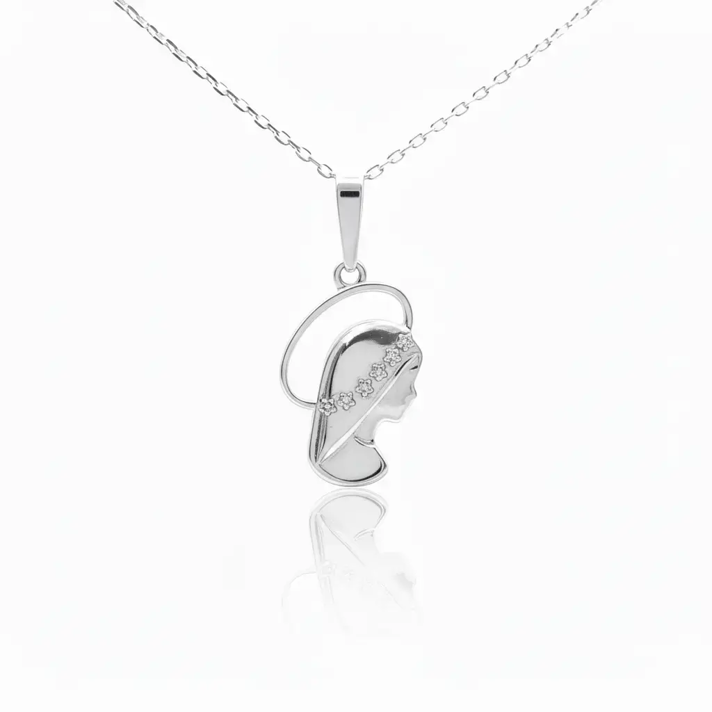 Silver Blessed Mother Necklace 18-inch