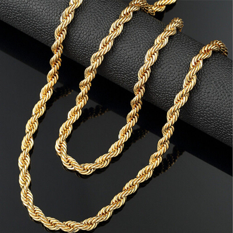 Estilo-Hip-Hop-amarillo-18-K-chapado-en-oro-trenzado-trenzadas-hombre-30-collar-de-cadena