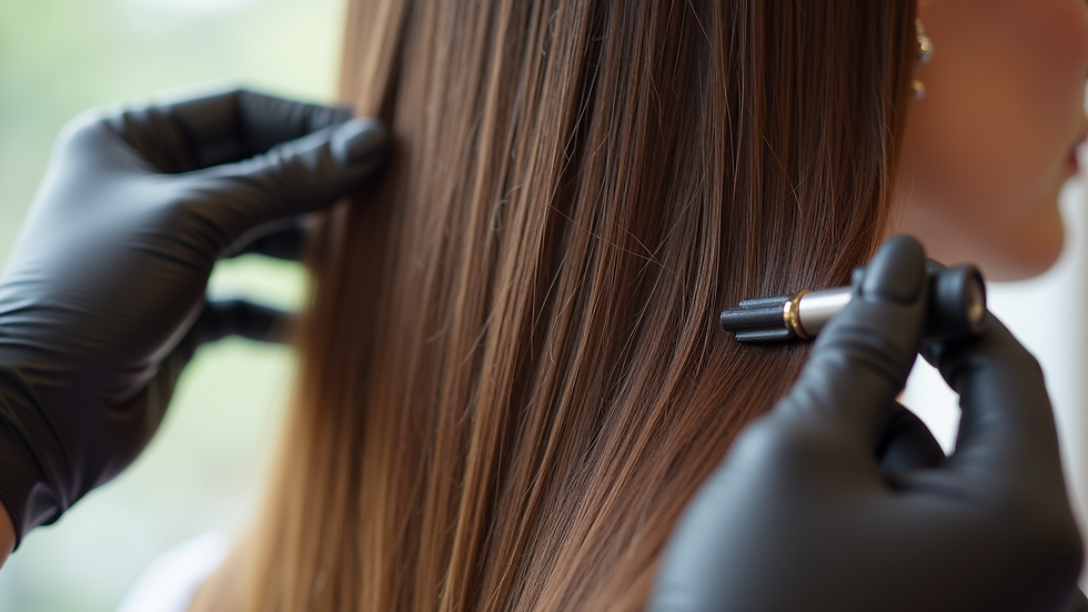 Close-up view of hair strands being treated with a deep conditioning mask