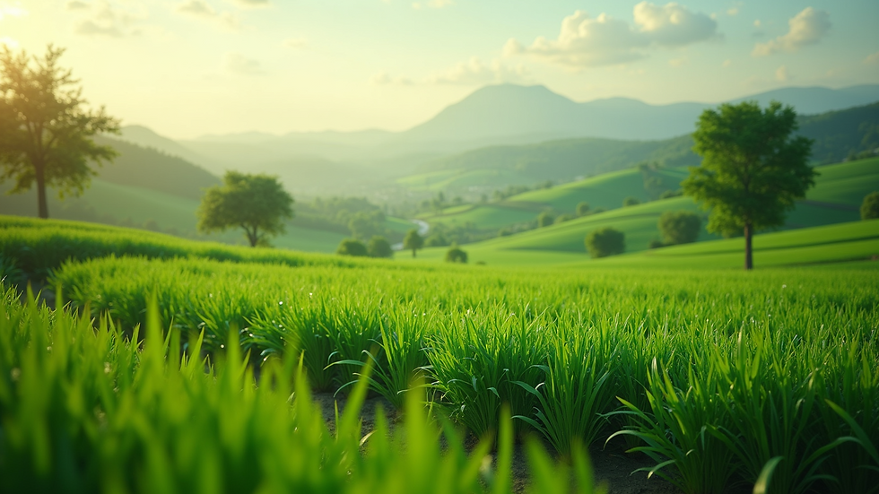 High angle view of a vibrant green landscape representing a sustainable future