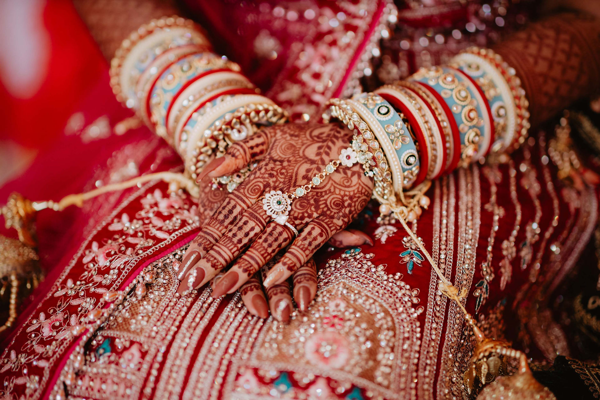 wedding henna gold jewellery pink theme details