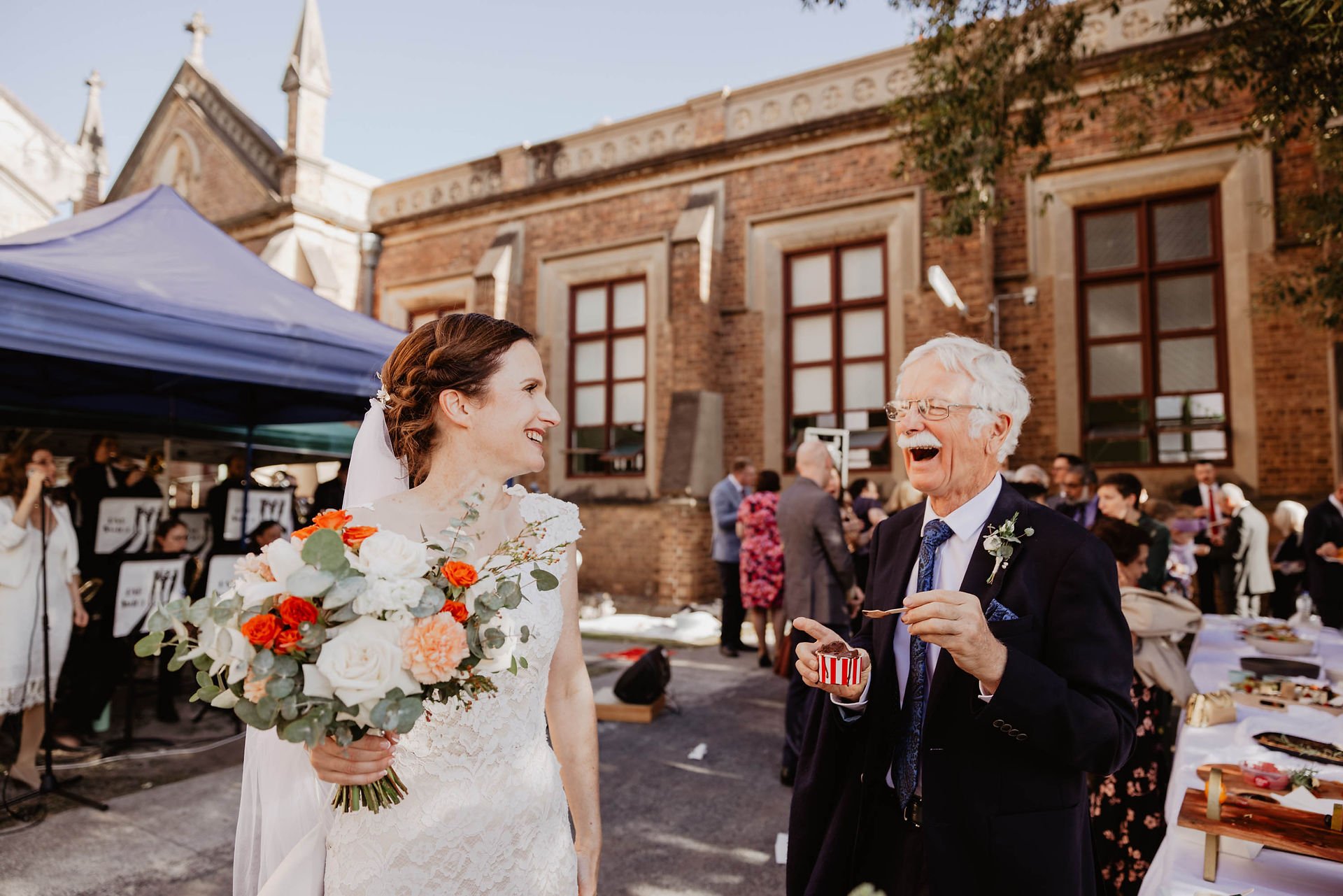 the brides father feeding the bride chocolate gelato from gelato á go go