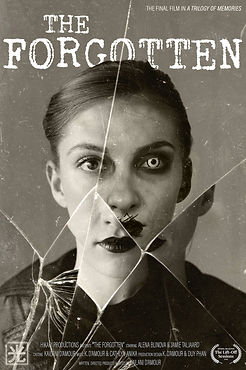 The Forgotten Poster girl staring at camera horror broken glass mirror black and white special effects make up