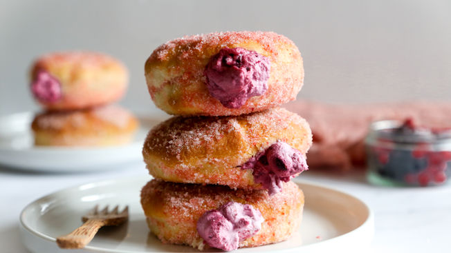 Baked Doughnuts with Blackcurrant Mascarpone Filling